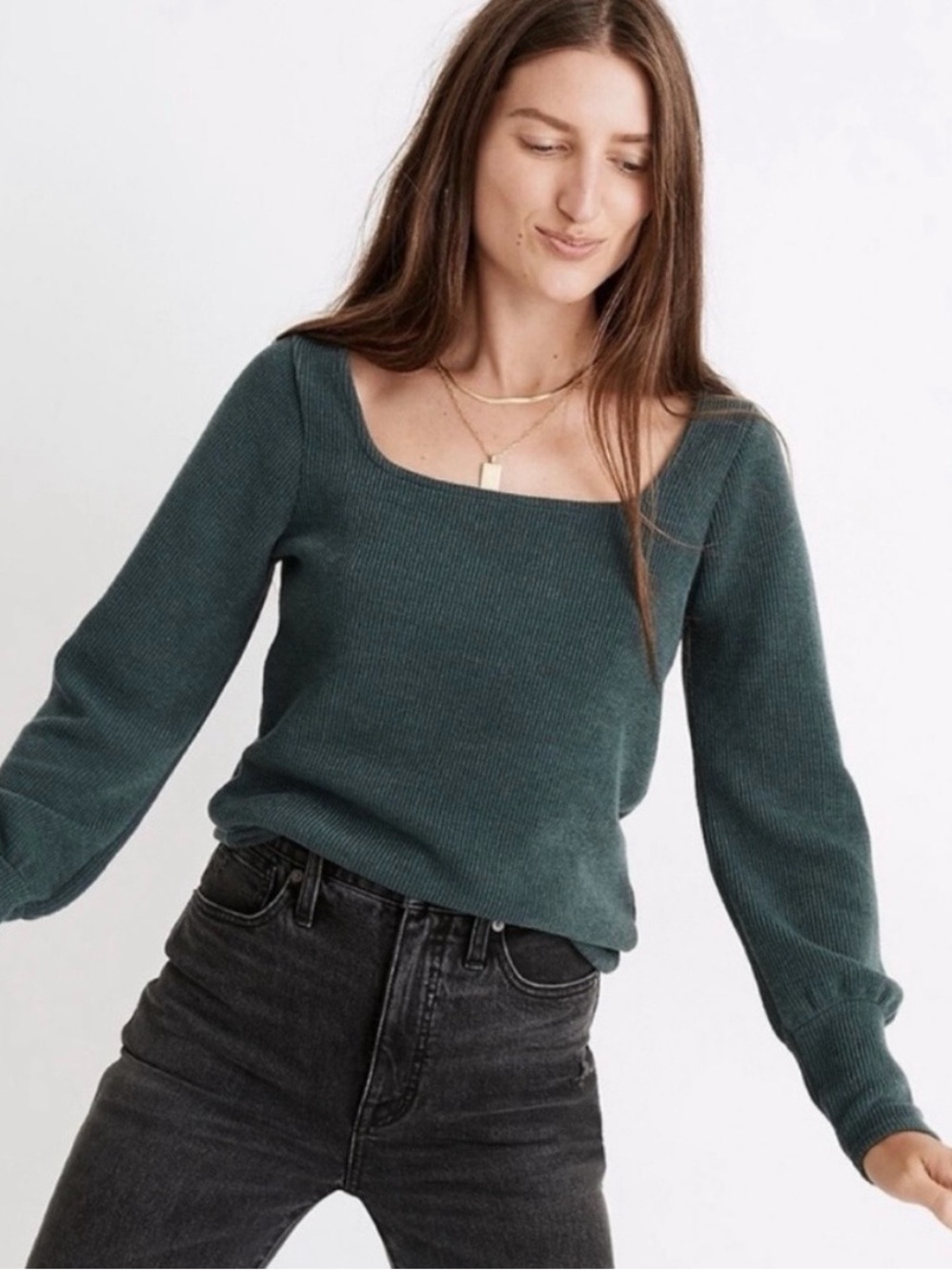 Madewell Forest Green Square Scoop Knit Sweater